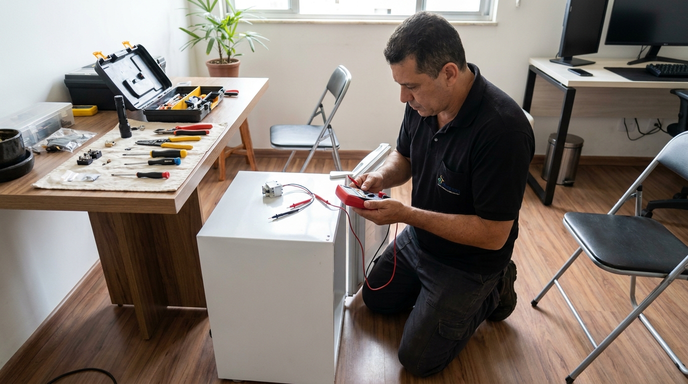 Manutenção da placa eletrônica de um frigobar em Vila Velha‑ES