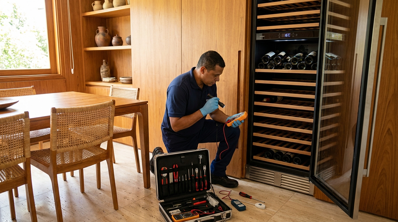 Substituição do termostato de uma adega climatizada em Vila Velha‑ES